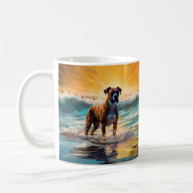 Caneca De Café Pintura de Surf da Praia Boxer (Esquerda)