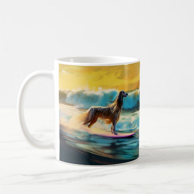 Caneca De Café Pintura de surf em praia de hound afegã (Esquerda)