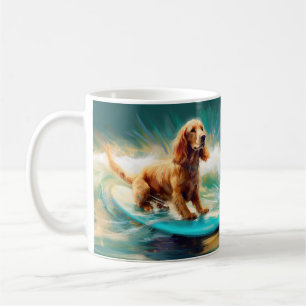 Caneca De Café Pintura de surf em praia em Cocker Spaniel
