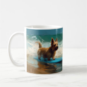 Caneca De Café Pintura de Surf na Praia do Terrier Australiano