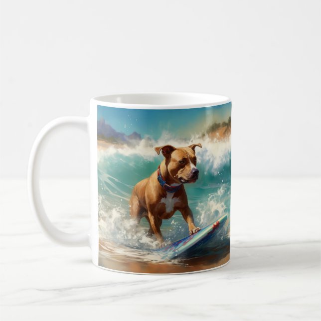 Caneca De Café Pintura de surfe em praia americana Staffordshire (Esquerda)