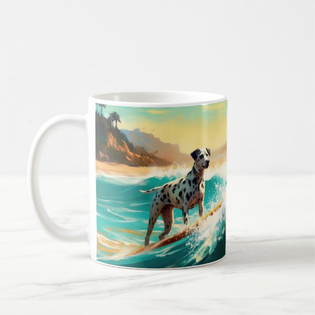 Caneca De Café Pintura de surfe na praia Dalmation (Esquerda)