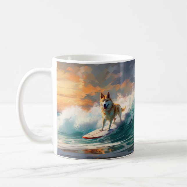 Caneca De Café Pintura de surfe na praia de Akita (Esquerda)