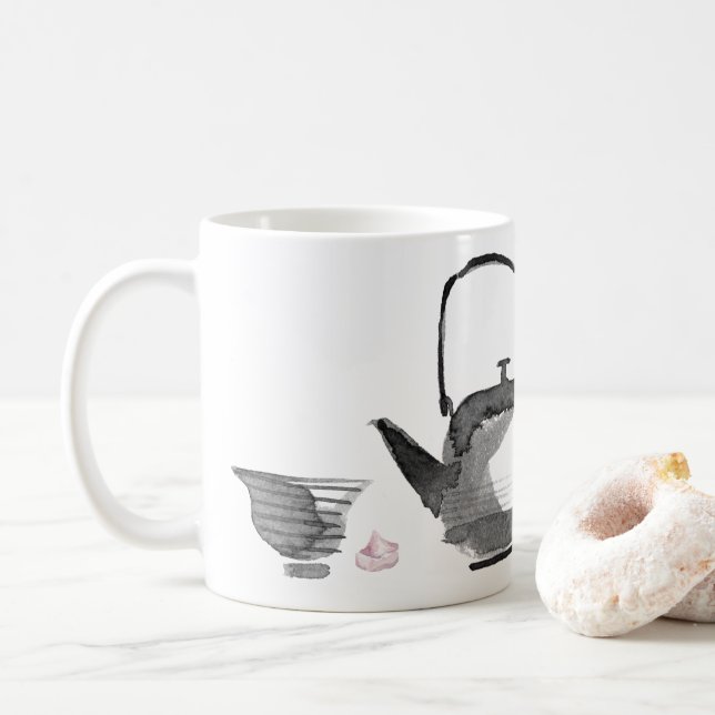 Caneca De Café Pintura De Tinta Sumi-e Com Cotação Zen (Com Donut)