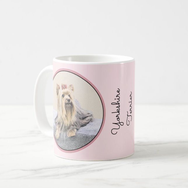 Caneca De Café Pintura de Yorkshire Terrier - Arte de Cachorro Or (Frente Esquerda)