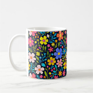 Caneca De Café Pintura Digital Floral Padrão de Flores