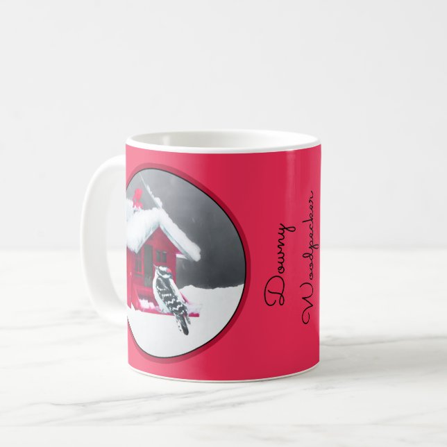 Caneca De Café Pintura do Pica-Pau Downy - Arte Original (Frente Esquerda)