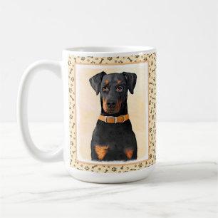 Caneca De Café Pintura Doberman Pinscher Não Cortada Arte Origina