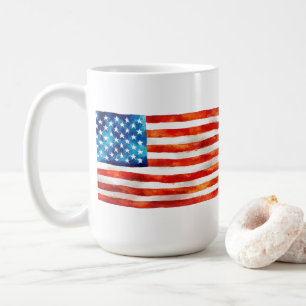 Caneca De Café Pintura em Aquarela da Bandeira Americana Artístic