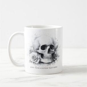 Caneca De Café Pintura em aquarela de caveira com rosas