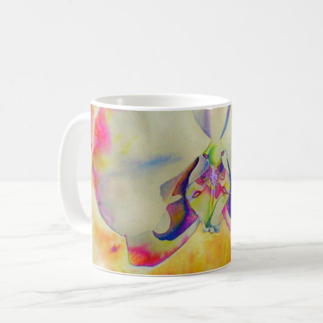 Caneca De Café Pintura em aquarela de orquídea abstrata romântica (Frente Esquerda)