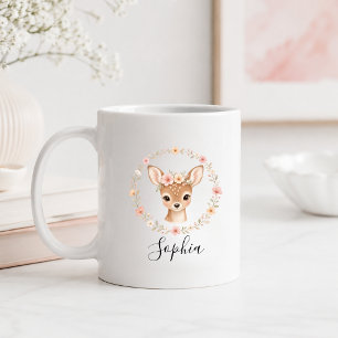 Caneca De Café Pintura em Aquarela Personalizada Floresta Fawn No