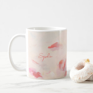 Caneca De Café Pintura em Arte Abstrata Rosa e Coral Nome