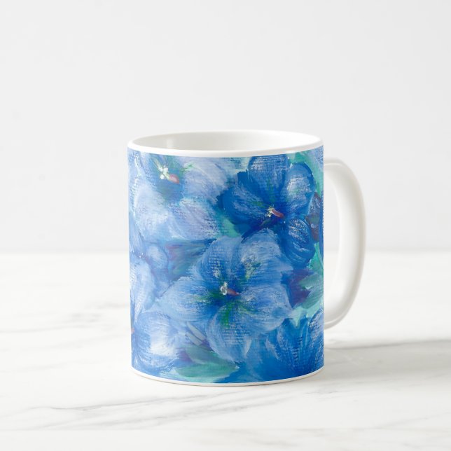 Caneca De Café Pintura em flor selvagem azul (Frente Esquerda)