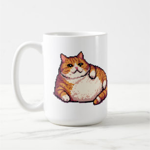 Caneca De Café Pintura em forma de pixel de gato gordo laranja