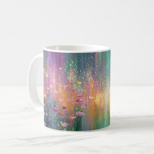 Caneca De Café Pintura Floral Abstrata com Cores Vibrantes (Frente Esquerda)