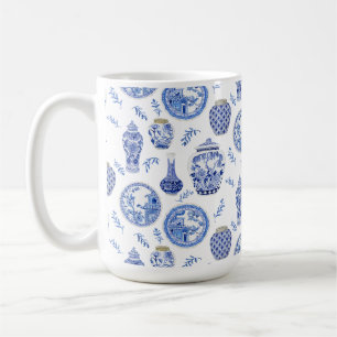 Caneca De Café Pintura Floral Branca e Azul de Ginger