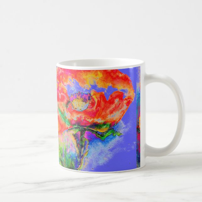 Caneca De Café Pintura floral de abstrato vermelho elegante (Direita)