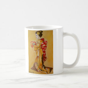 Caneca De Café Pintura original em aquarela japonesa Geisha