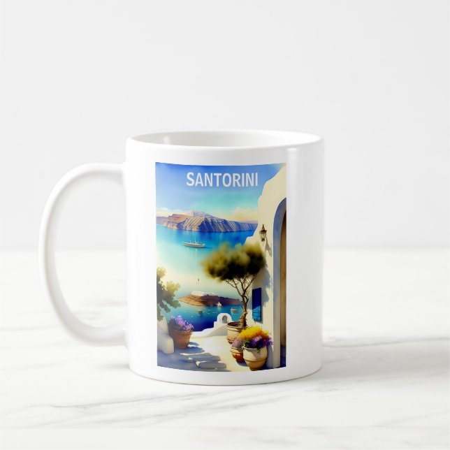 Caneca De Café Pintura para Viagem Grécia da Santorini (Esquerda)