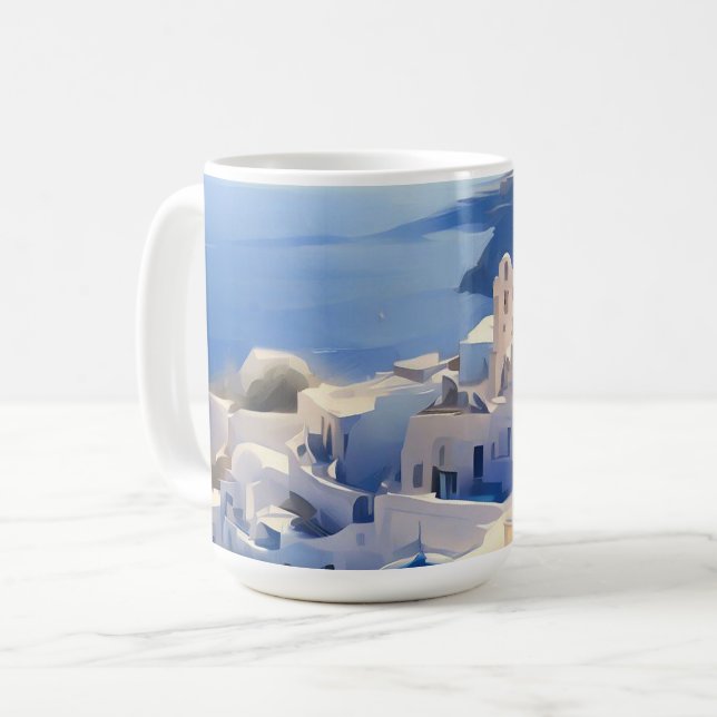 Caneca De Café Pintura por Aquarela da Grécia Santorini (Frente Esquerda)