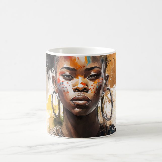Caneca De Café Pintura Por Aquarela, Lindas Mulheres Africanas (Centro)