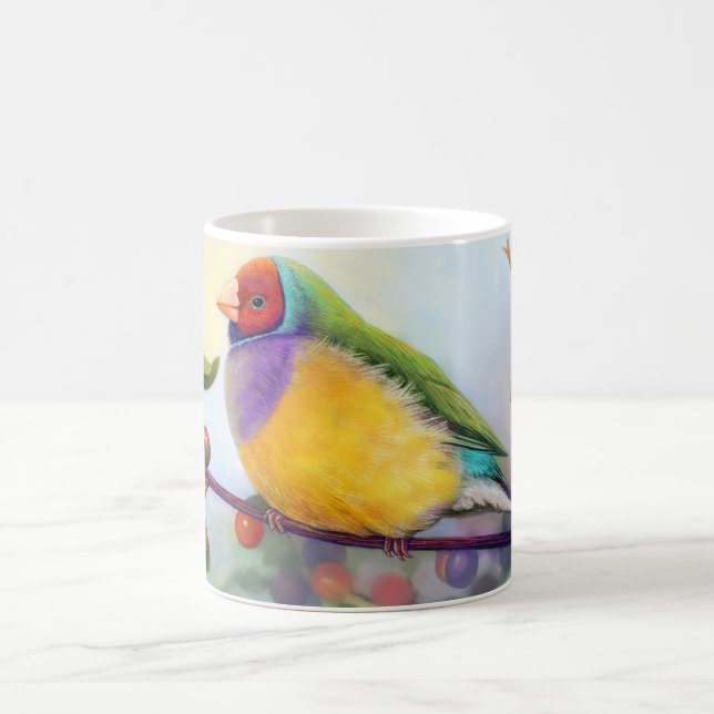 Caneca De Café Pintura realística do passarinho de Gouldian (Centro)