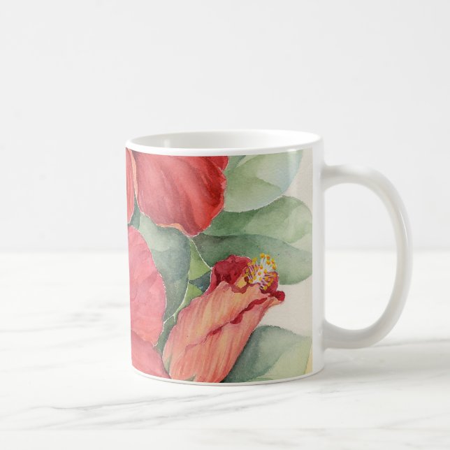 Caneca De Café Pintura tropical da flor do hibiscus vermelho - (Direita)