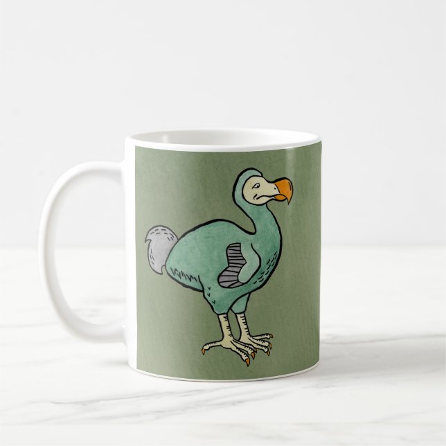 Caneca De Café Pintura verde do pássaro do Dodo da aguarela com (Esquerda)