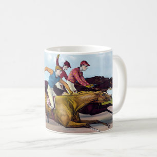 Caneca De Café Pintura Vintage De Cena De Corrida De Cavalo, Cava