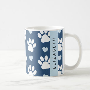 Caneca De Café Pinturas De Cães, Patas Brancas, Corações Azuis, S