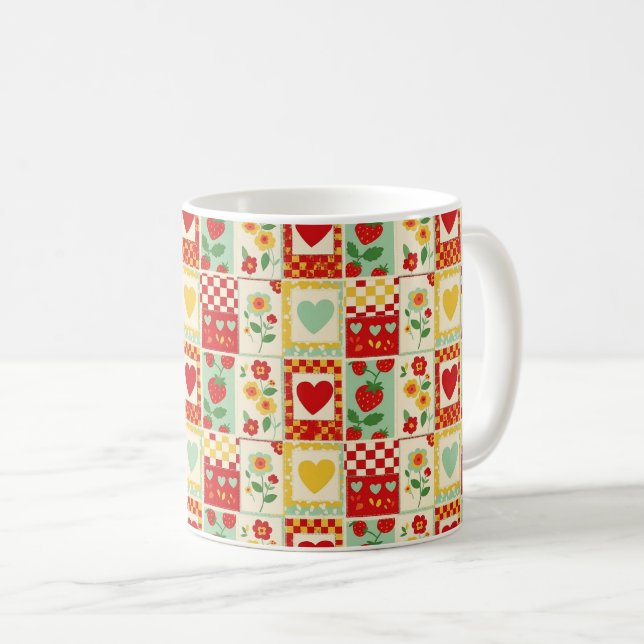 Caneca De Café Piquenique de Patchwork de Morango (Frente Esquerda)