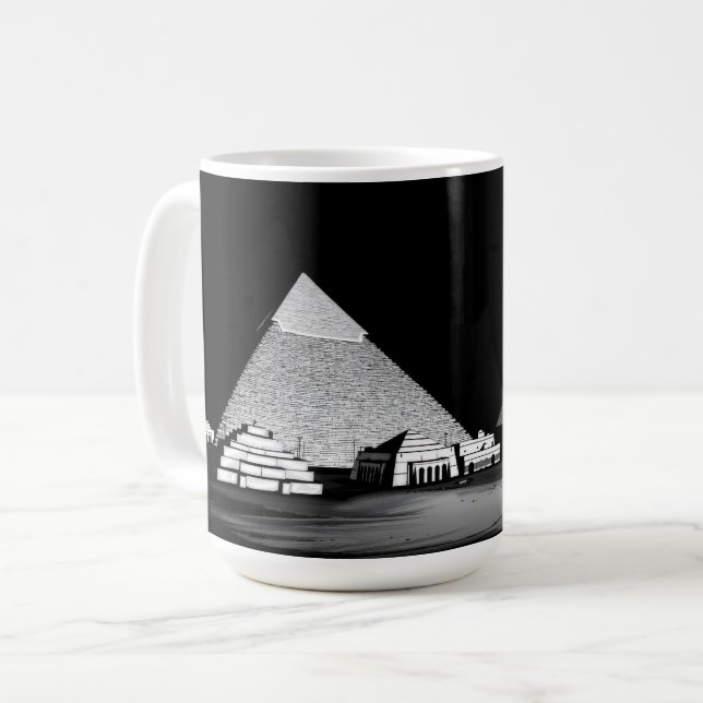 Caneca De Café Pirâmides Preto e Branco (Frente Esquerda)