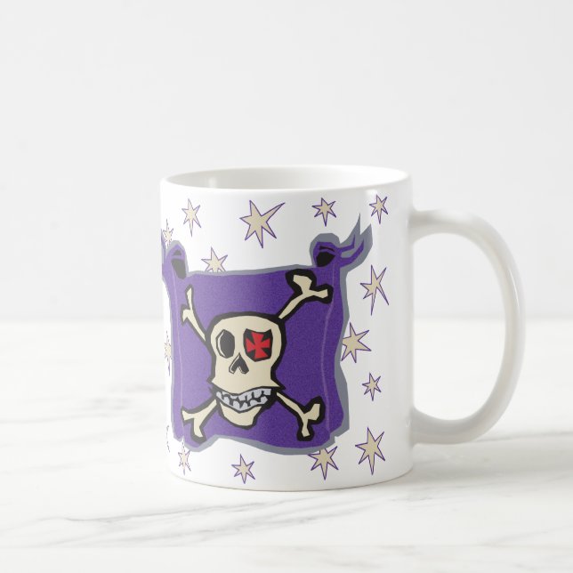 Caneca De Café Pirata: Bandeira dos ossos do crânio e da cruz com (Direita)