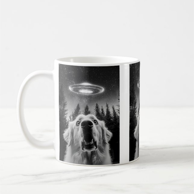Caneca De Café Pirenéus Excelente Engraçado Ufo Selfie (Esquerda)