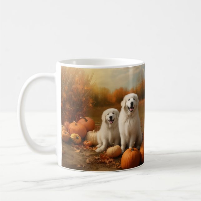 Caneca De Café Pirenéus excelentes Puppy Autumn Delight Pumpkin (Esquerda)