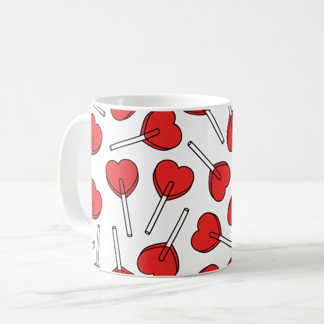 Caneca De Café Pirulitos Vermelhos, Pirulitos em Forma de Coração (Frente Esquerda)