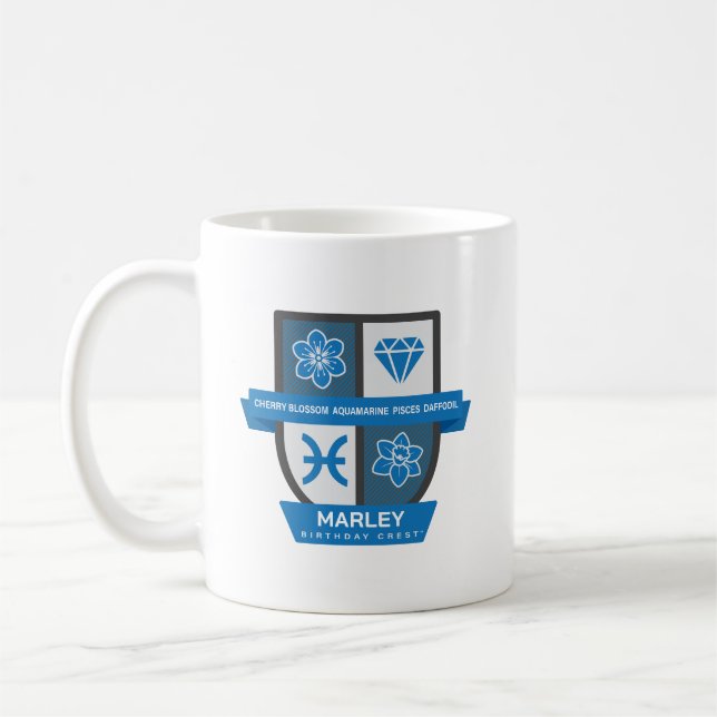 Caneca De Café Pisces Birthday Crest™ for March 1-20 Mug (Esquerda)