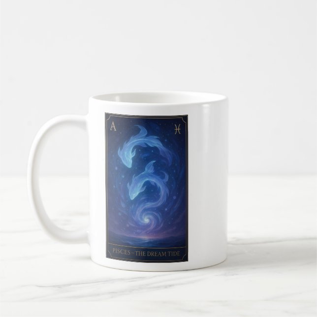 Caneca De Café Pisces Zodiac Art – Celestial Fish and Dream Waves (Esquerda)