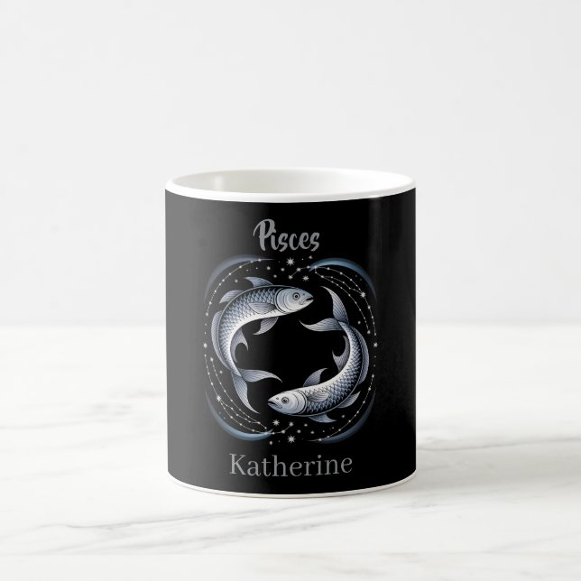 Caneca De Café Pisces Zodiac Sign Illustration with Custom Name (Centro)