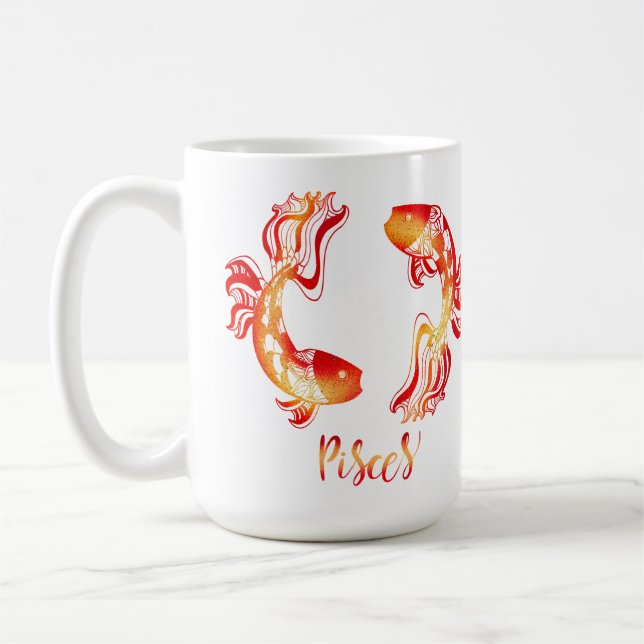 Caneca De Café Pisces zodiac sign red orange glitter fish (Esquerda)