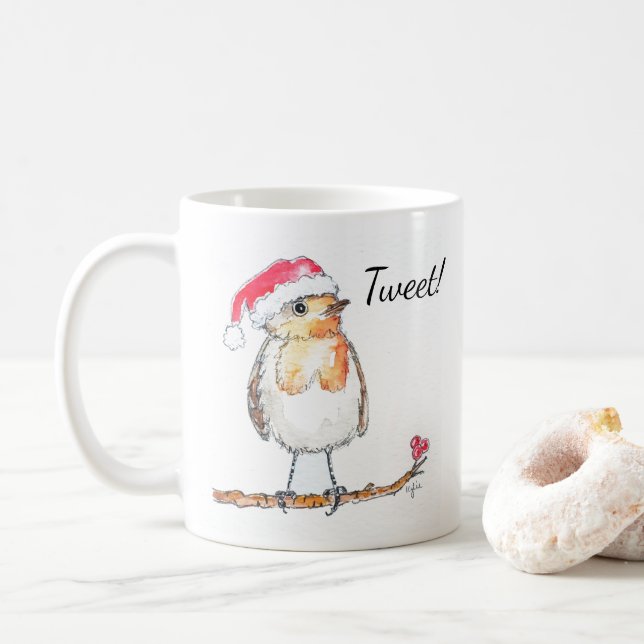 Caneca De Café Pisco-de-peito-vermelho-de-natal (Com Donut)