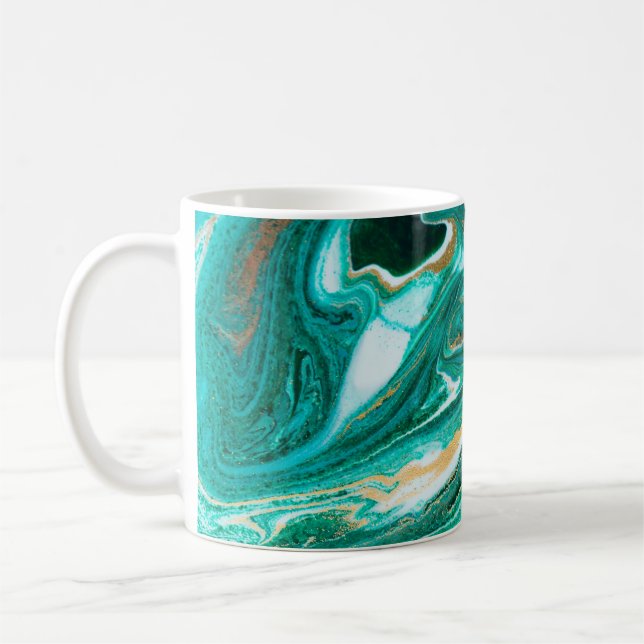 Caneca De Café Pitada verde e dourada de fundo agado. Ouro  (Esquerda)