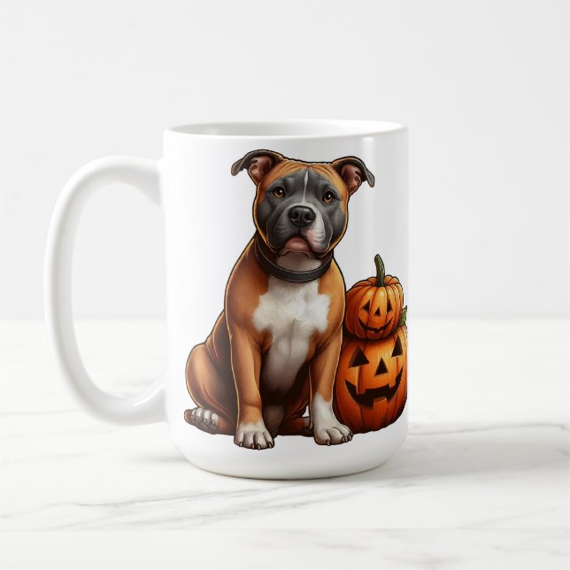 Caneca De Café Pitbull com Abóboras de Halloween (Esquerda)