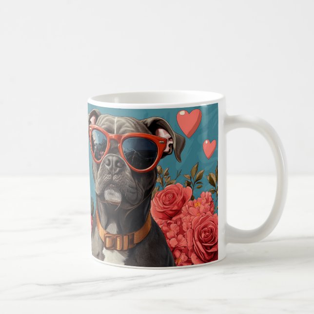 Caneca De Café Pitbull Com Corações Rosas Dia dos Namorados (Direita)