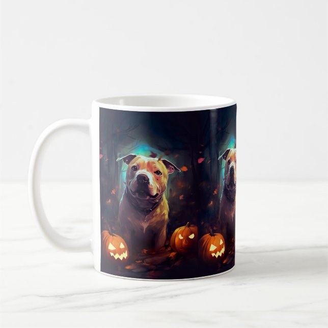 Caneca De Café Pitbull de Halloween com Abóboras Assustador  (Esquerda)