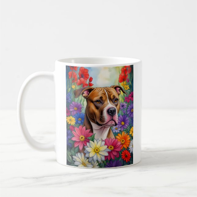 Caneca De Café Pitbull no Jardim Flor (Esquerda)