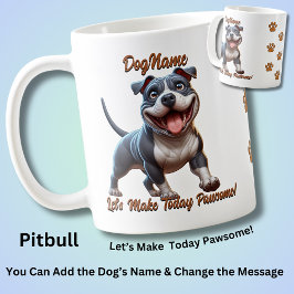 Caneca De Café Pitbull Pit Bull - Adicione o nome do cão, altere 
