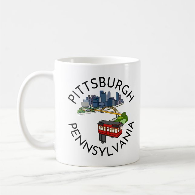 Caneca De Café Pittsburgh Steel City Skyline Incline Pennsylvania (Esquerda)