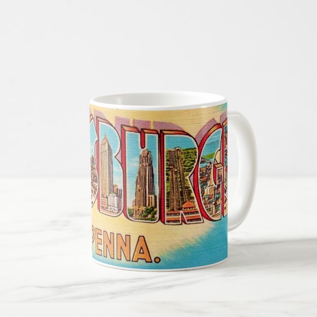 Caneca De Café Pittsburgh Vintage Postcard Mug (Frente Esquerda)